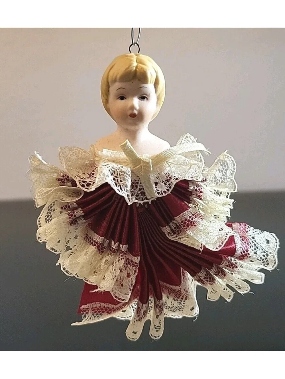 Vintage Porcelain Angel Girl HandmadeChristmas Ornament 4